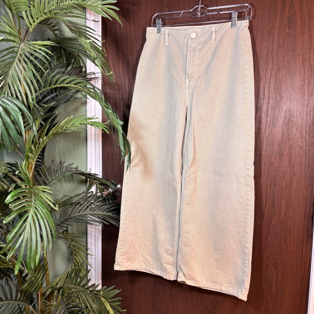 Zara Light Olive Wide Leg Crop Pants High Rise Culottes Size 6